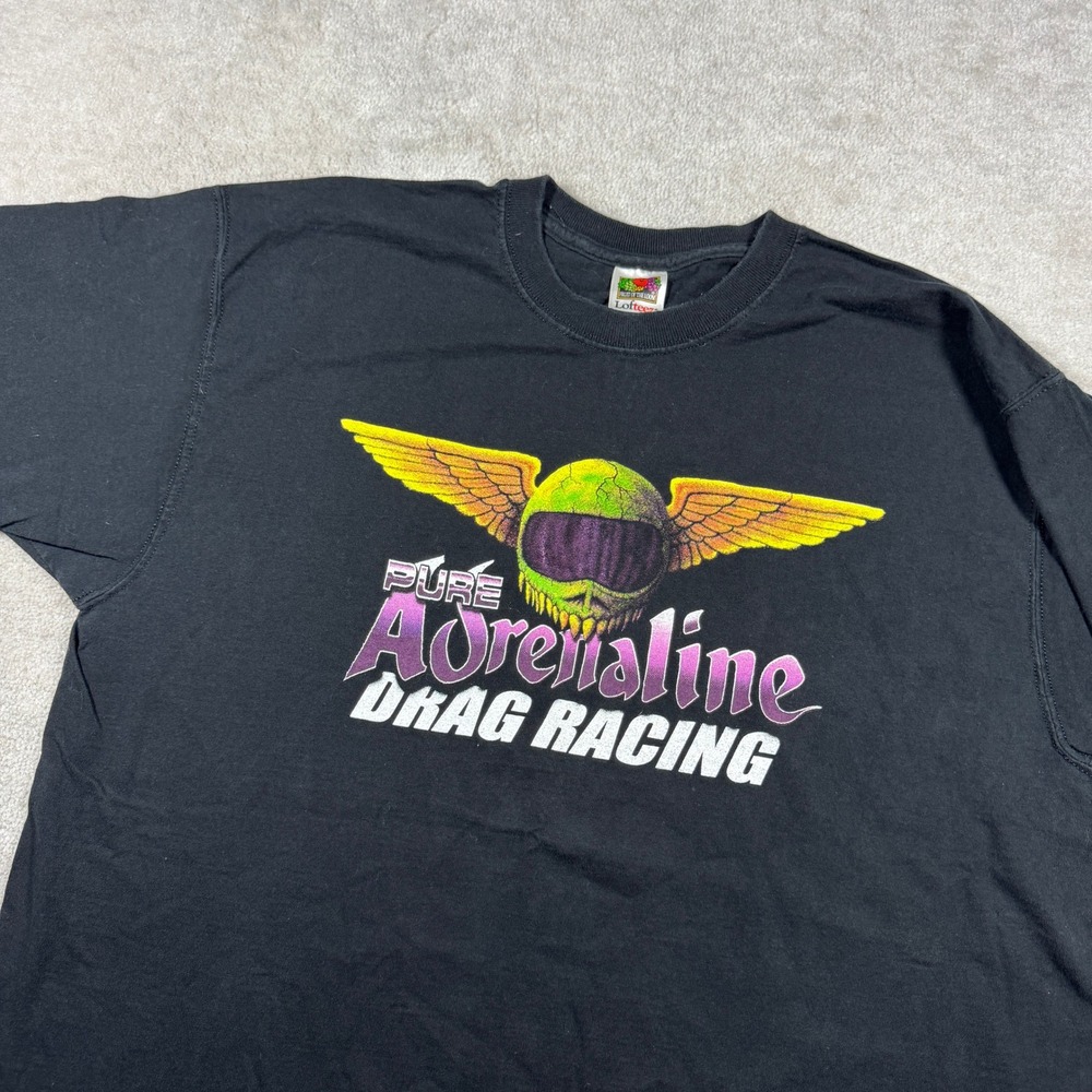Fruit of the Loom T-Shirt Mens XL Black Pure Adrenaline Drag Racing Graphic Tee